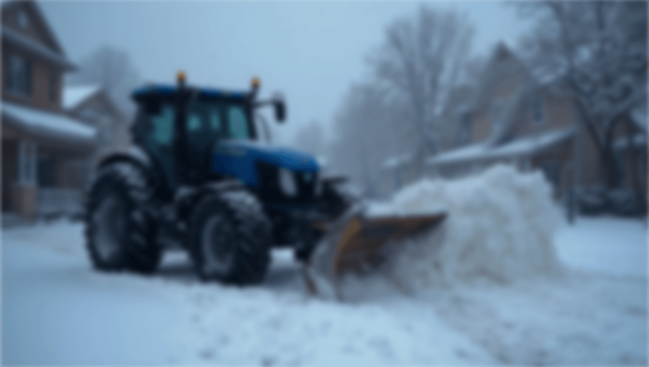 A blurred image of a tractor clearing snow